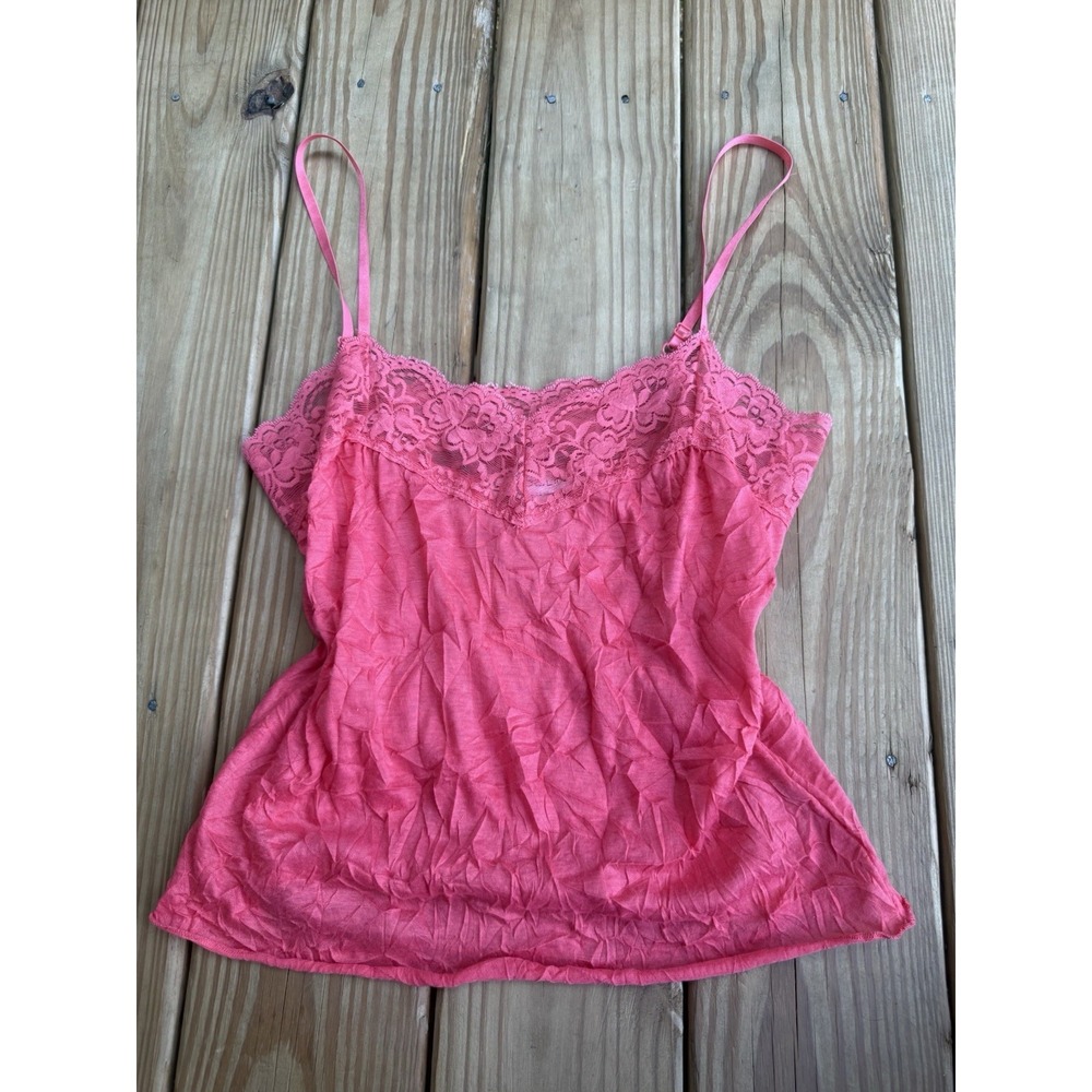Vintage Y2K Bandolino Cami Pink Lace Trim Tank Fairycore Romantic Grunge Large